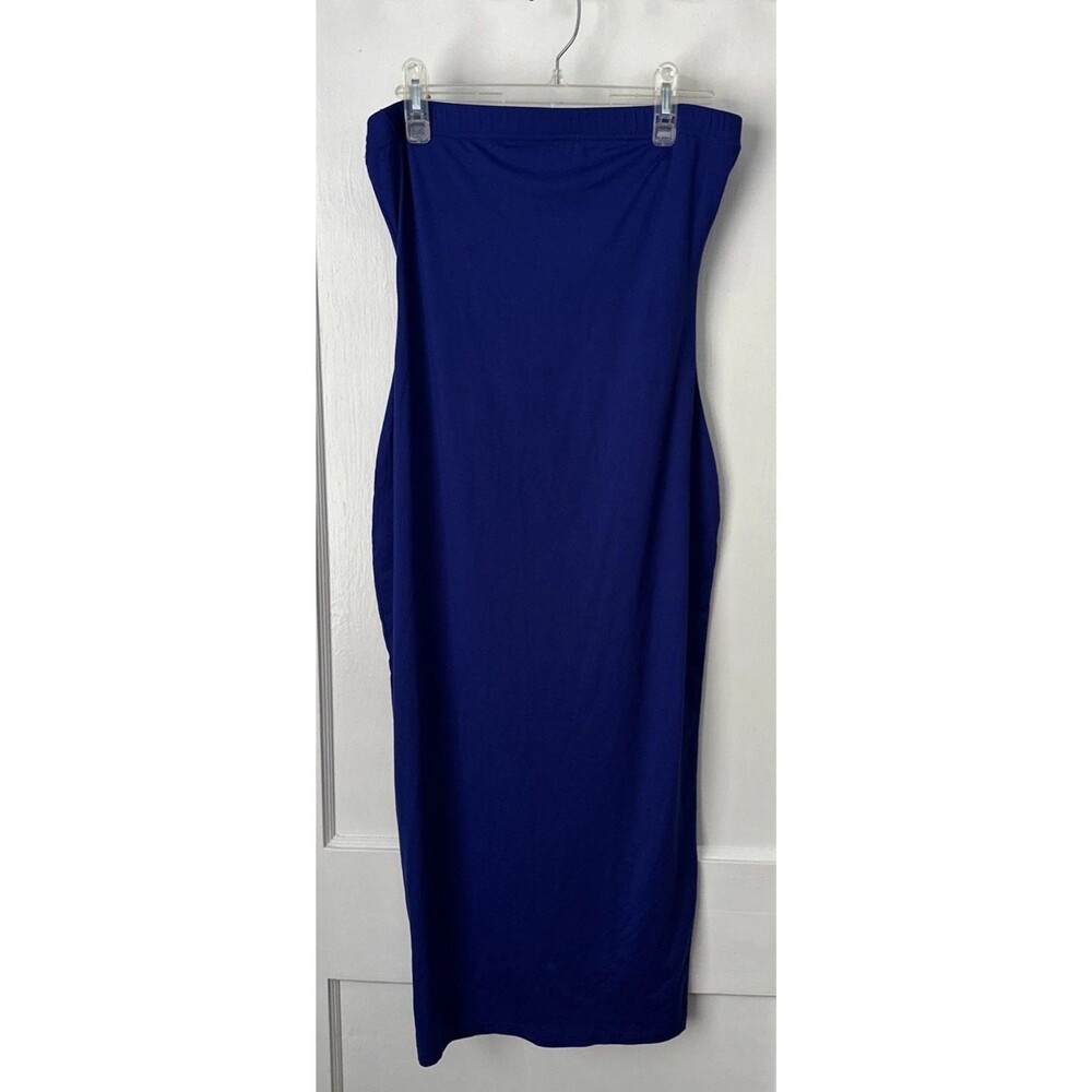 New Strapless Midi Dress Royal Blue Women's Large Ruched
